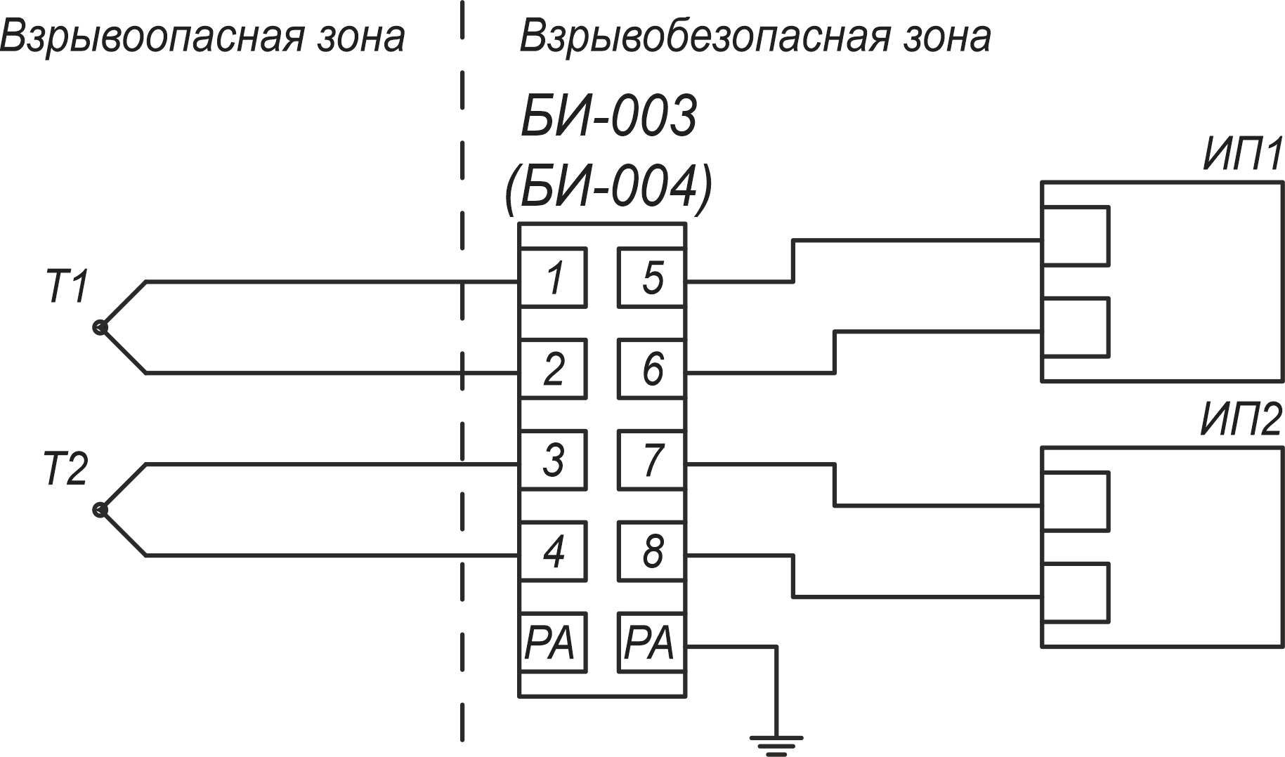 БИ-003(-004) Схема подключения термопар
