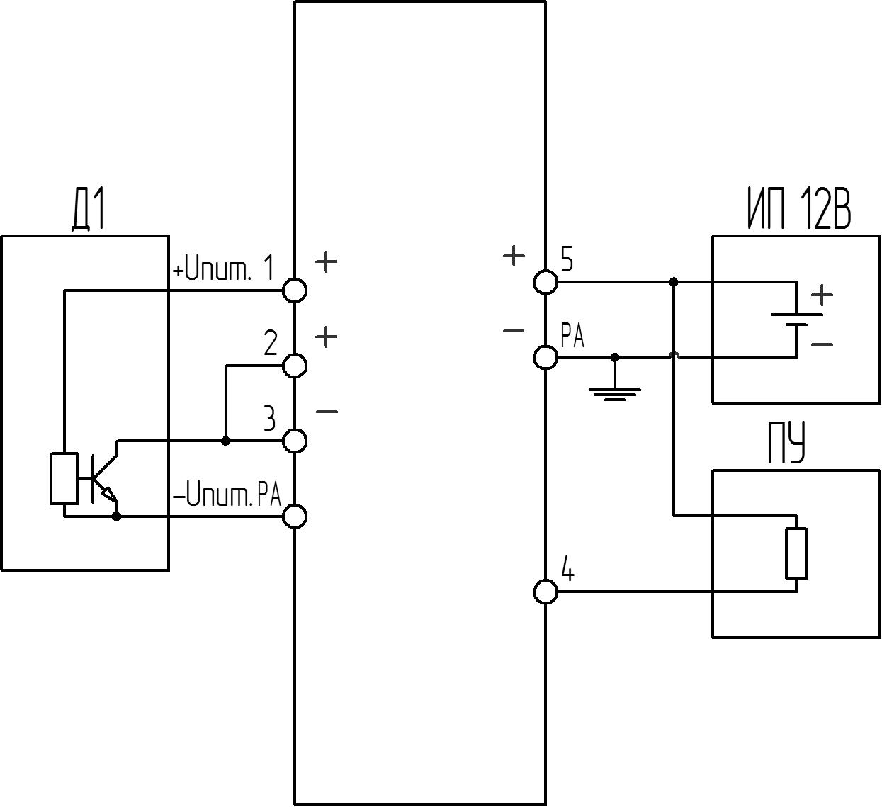 БИ-005 Схема подключения активного датчика с выходом типа «открытый коллектор»