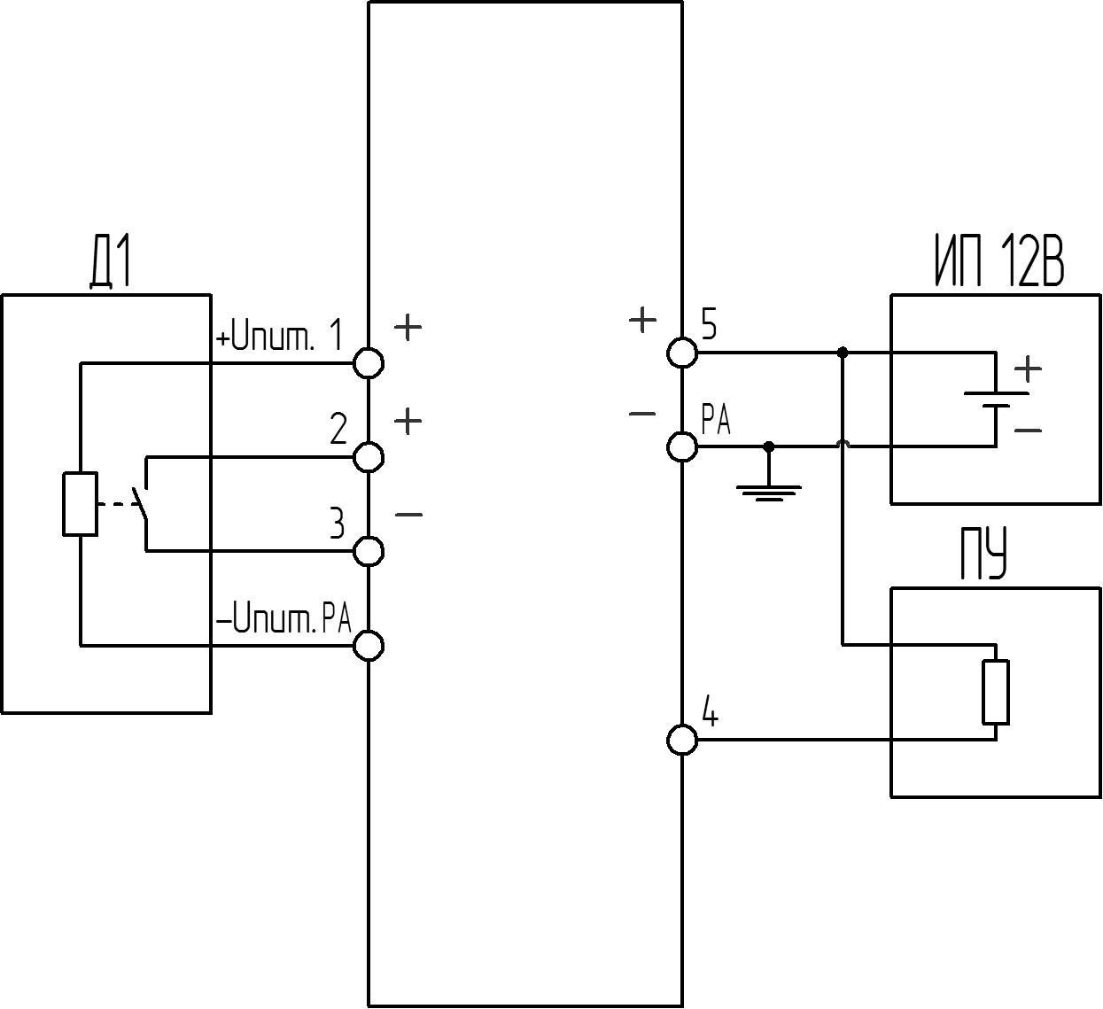 БИ-005 Схема подключения активного датчика с выходом «сухой контакт»