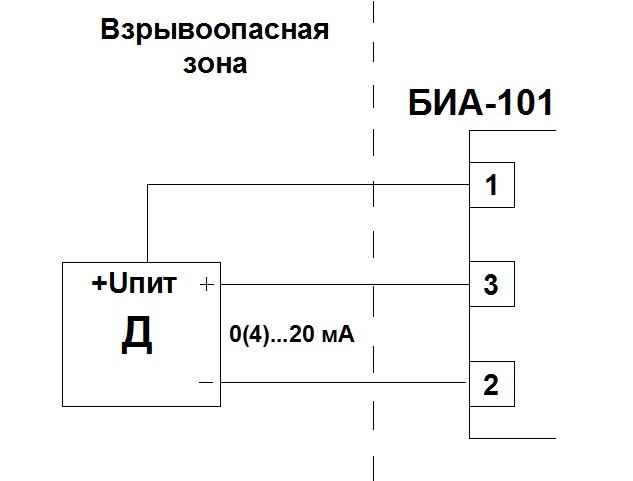 БИА-101 Подключение датчика с выходом 4..20 мА по трехпроводной схеме