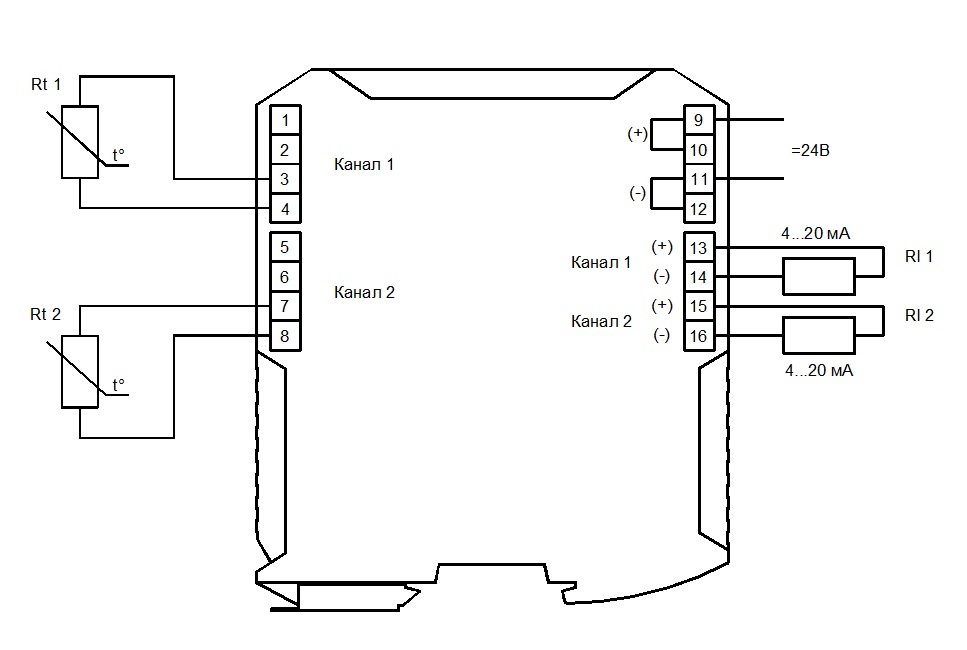 ЛПА-151 Схема подключения термопреобразователя сопротивления по двухпроводной схеме