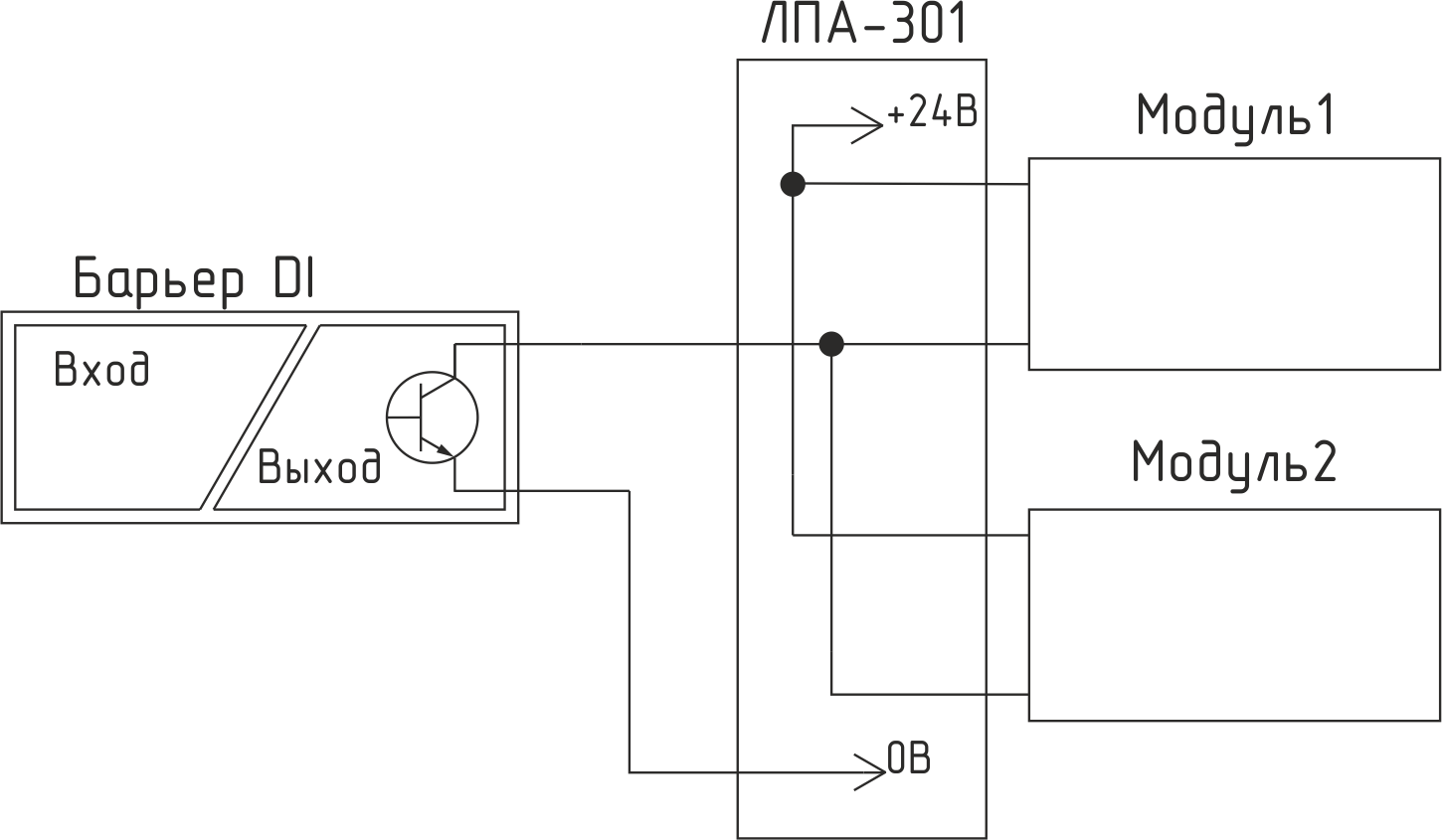 ЛПА-301 Схема 4 резервирования входного дискретного сигнала типа  «открытый коллектор» с общим плюсом