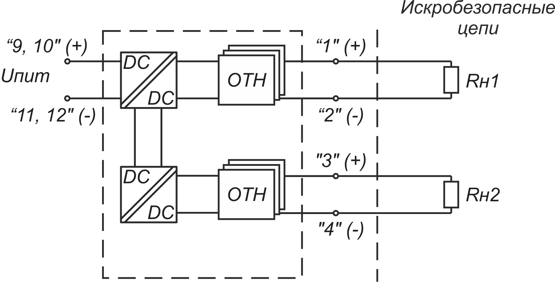ЛПА-200 Схема подключения нагрузки (2 канала)
